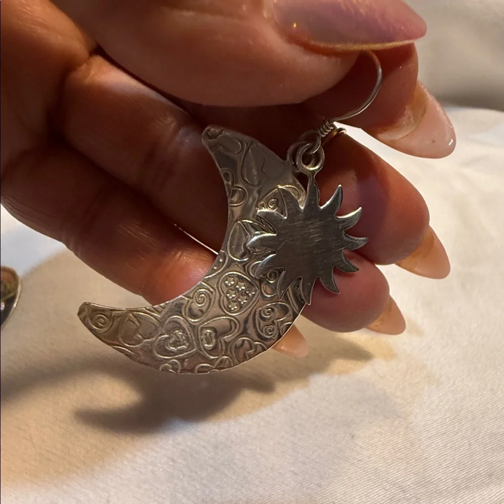 Sterling Silver Sun Moon Dangle Earrings
